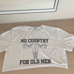 No Country For Old Men Ovaries Cropped White T-Shirt Size Large